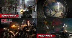 Un jugador enfrenta hordas de zombies en un escenario post-apocalíptico, utilizando diversas armas para sobrevivir