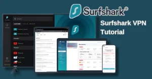 Interfaz de Surfshark VPN mostrando opciones de conexión segura, cifrado avanzado y servidores globales para proteger tu privacidad.