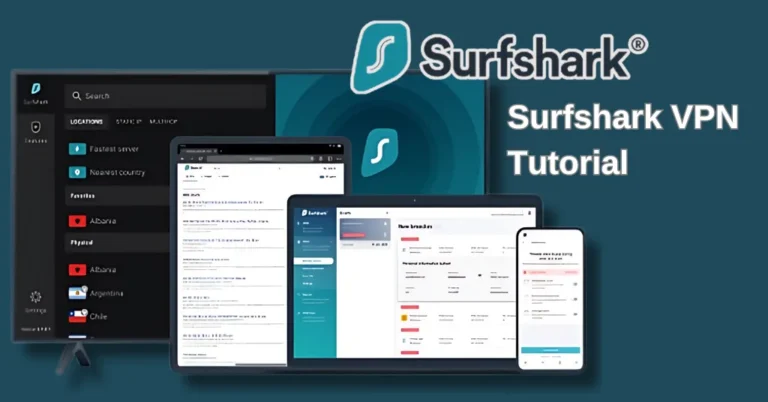 Interfaz de Surfshark VPN mostrando opciones de conexión segura, cifrado avanzado y servidores globales para proteger tu privacidad.