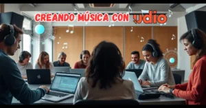 Interfaz de Udio AI mostrando la creación de una canción con inteligencia artificial