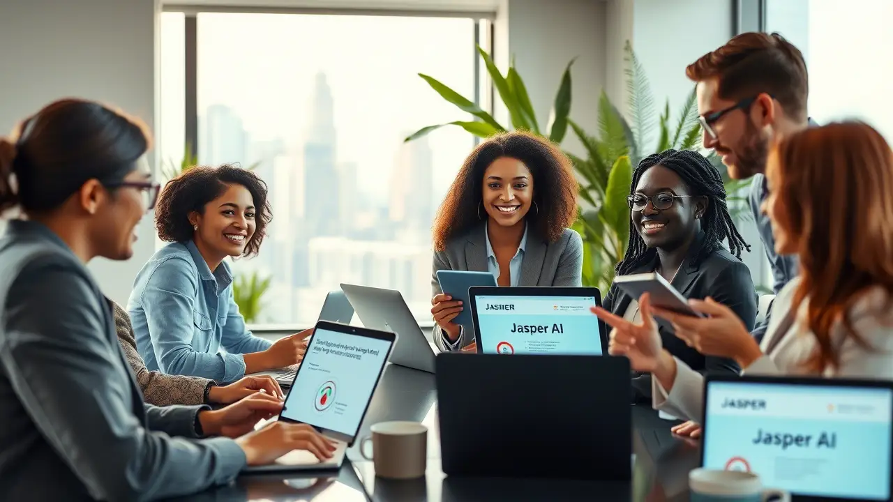 Interfaz de Jasper AI mostrando la generación de contenido estratégico para marketing digital