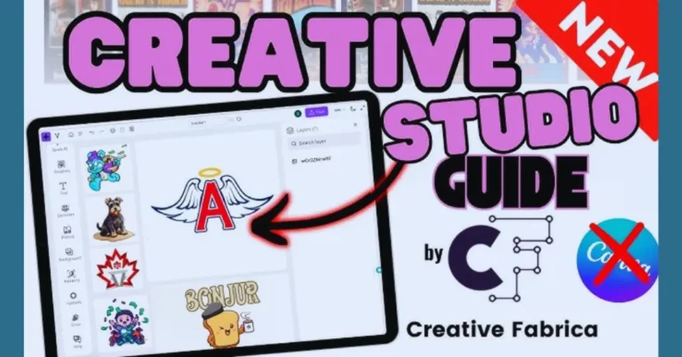 Captura de pantalla de la interfaz principal de Creative Fabrica con categorías de recursos