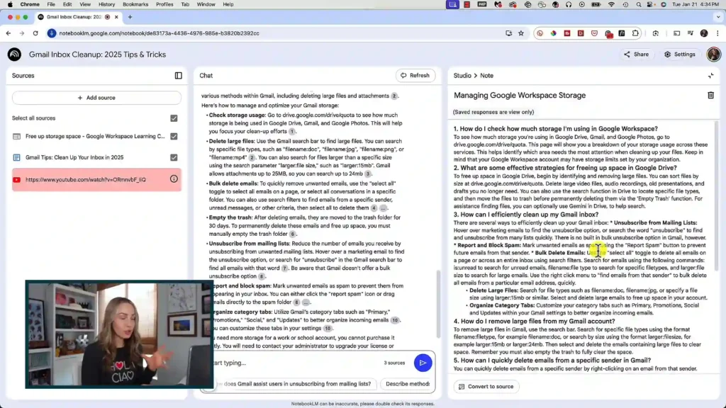 Imagen que muestra la interfaz de NotebookLM con un documento de preguntas frecuentes en proceso de edición.