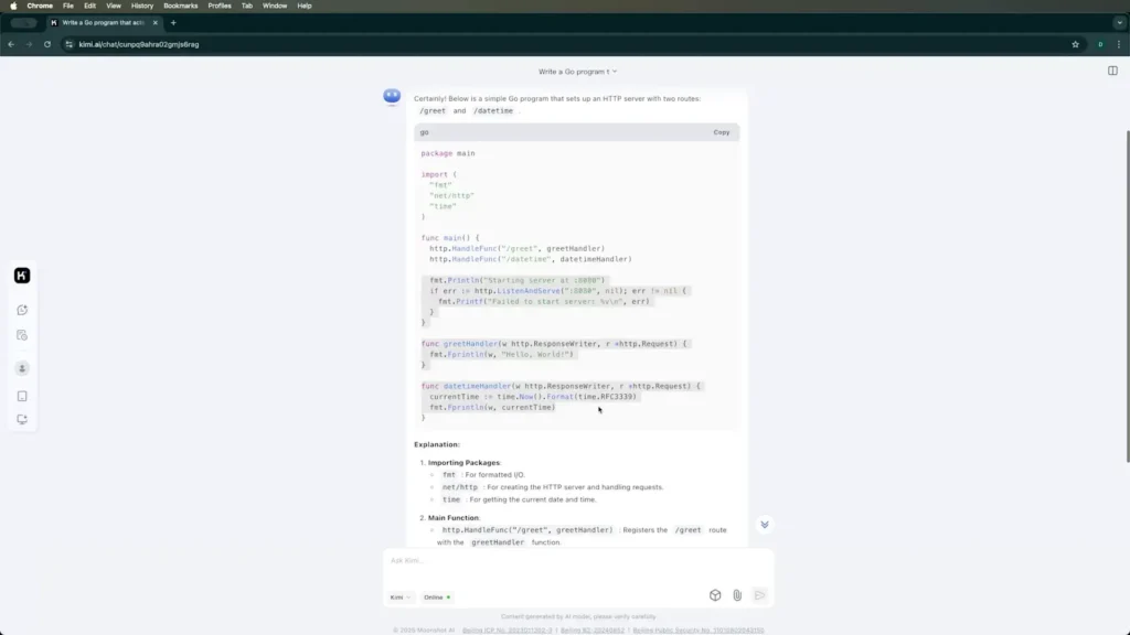Imagen que muestra a Kimi AI escribiendo código en distintos lenguajes de programación, destacando su utilidad en desarrollo web, automatización y análisis de datos