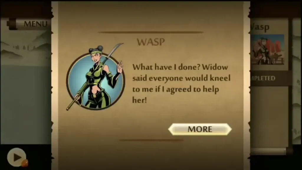 Shadow Fight 2: Descubre la Épica Historia Detrás del Juego 5 Imagen que muestra a Avispa, una de las enemigas más peligrosas del juego, líder del clan de asesinas y experta en ataques rápidos y certeros con dagas afiladas