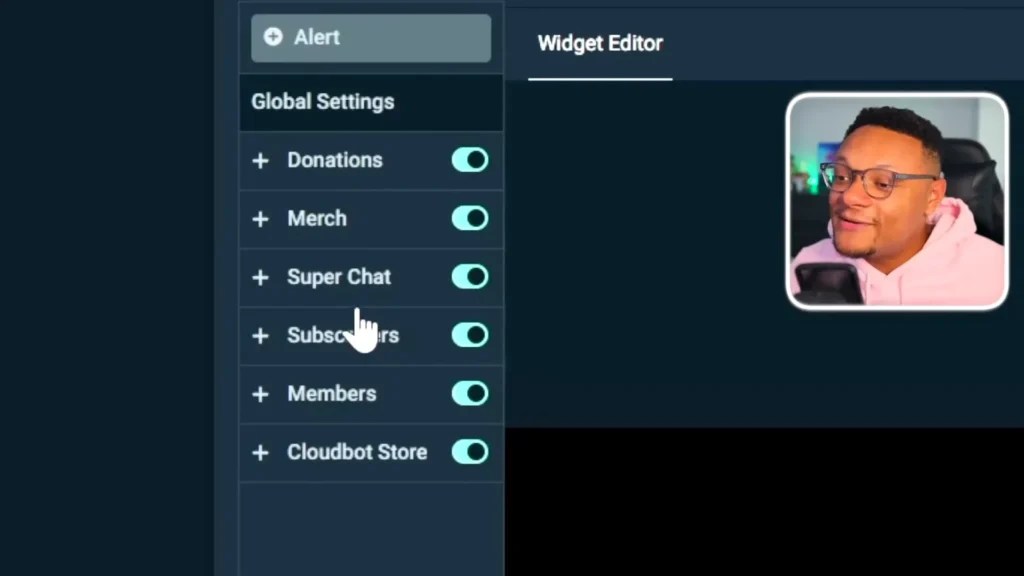 Imagen ilustrativa de la configuración de alertas y widgets en OBS Studio, mostrando opciones como notificaciones de seguidores, suscriptores y donaciones. Aprende a integrar herramientas como Streamlabs y Streamelements para mejorar la interactividad y profesionalismo de tus transmisiones en vivo