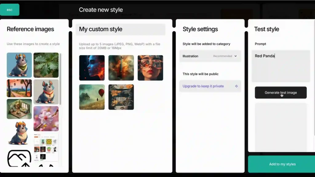 Imagen ilustrativa del proceso de creación de estilos personalizados en Recraft. Aprende a jugar con colores, texturas y efectos para desarrollar un estilo único que haga que tus diseños sean inconfundibles