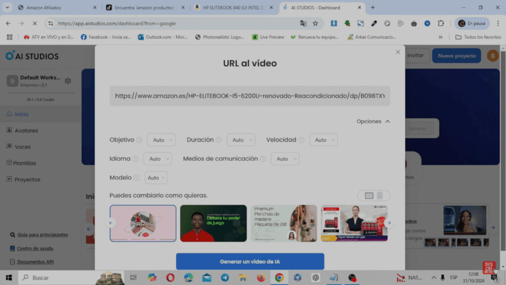 Imagen que ilustra cómo crear un video a partir de una URL, mostrando las herramientas y pasos necesarios para convertir contenido en línea, como videos o imágenes, en un formato visual editado y listo para compartir