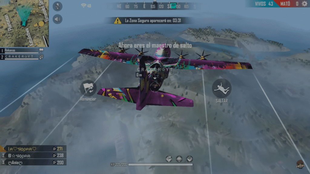 representa una estrategia común pero efectiva en juegos de tipo battle royale: caer lejos de la ruta inicial del avión. 