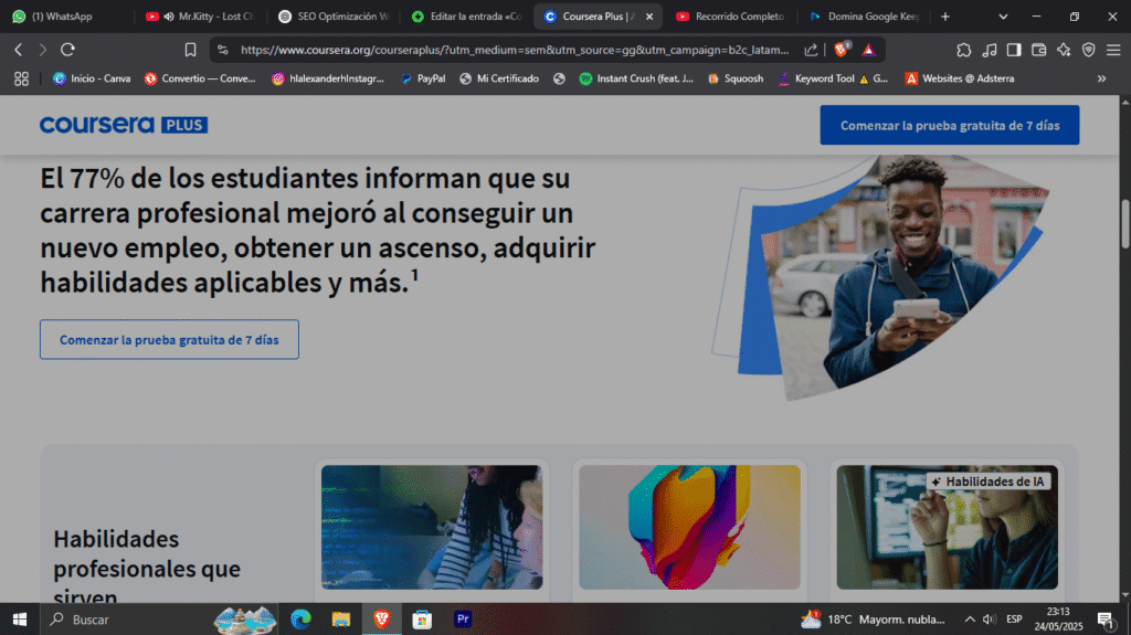  certificado oficial emitido por Coursera, respaldado por instituciones como Google, Stanford o la Universidad de Yale
