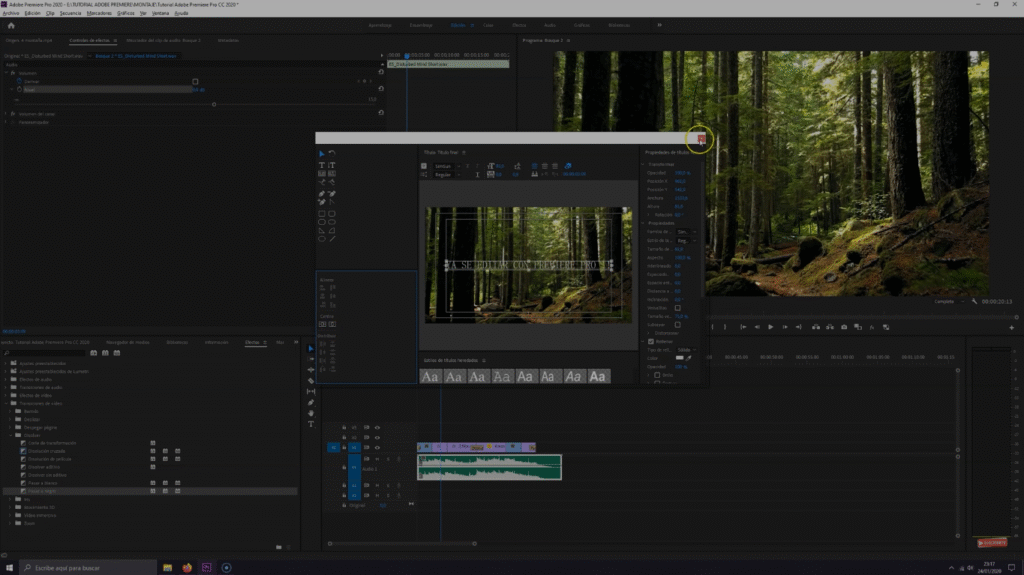  Adobe Premiere Pro, donde el editor puede aplicar elementos visuales como disolvencias, barridos, efectos de color, correcciones de lente y transiciones de audio