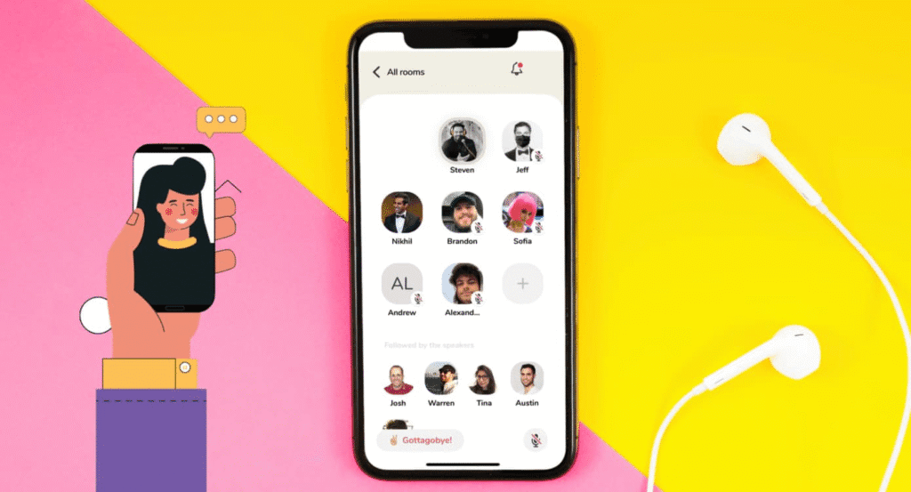 Clubhouse, donde los usuarios pueden ingresar nombres, temas o palabras clave para descubrir perfiles, clubs y salas en vivo