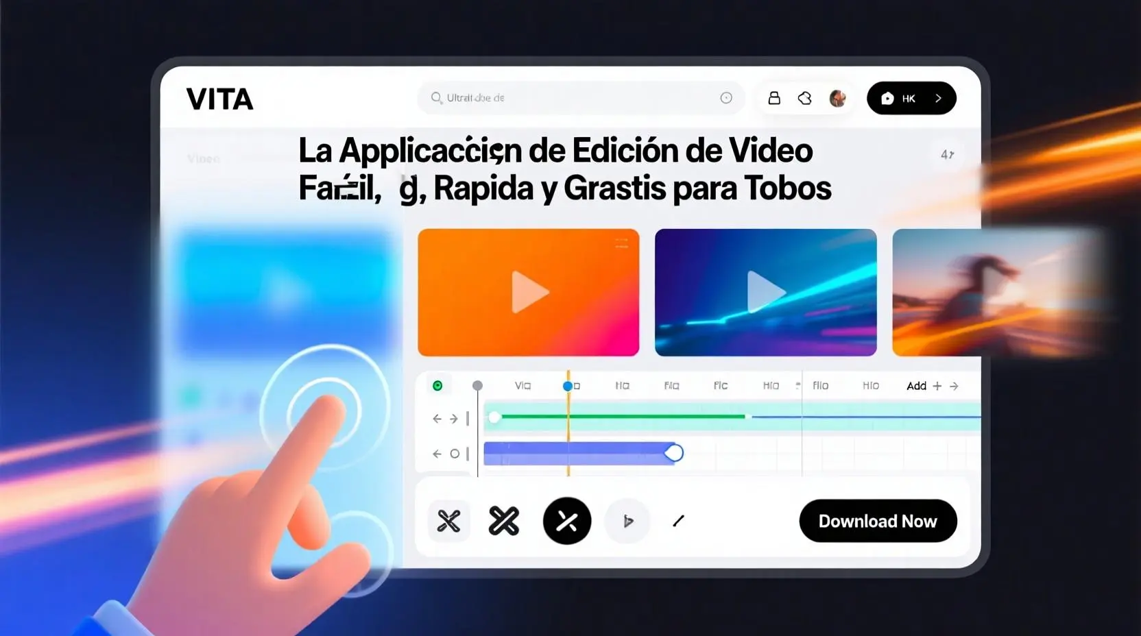 VITA: La Aplicación de Edición de Video Fácil, Rápida y Gratis para Todos 2 Pantalla de la app VITA mostrando herramientas simples y rápidas para editar videos en el móvil