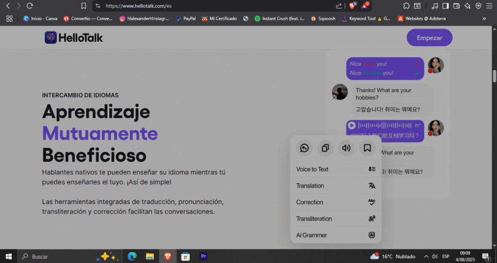 representando a usuarios de diferentes países interactuando mediante una app de intercambio de idiomas